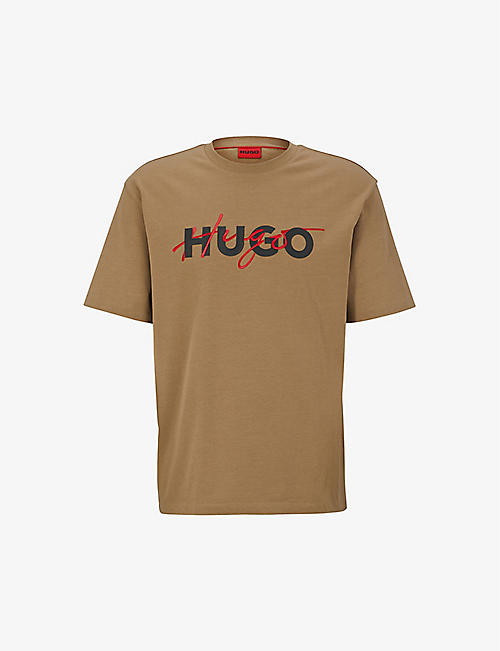 HUGO: Double logo-print cotton-jersey T-shirt