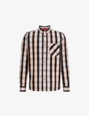 Hugo Check-print Relaxed-fit Cotton-poplin Shirt In Light/pastel Red