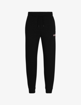 Shop Hugo Relaxed-fit Tapered-leg Cotton-blend Jogging Bottoms In Black