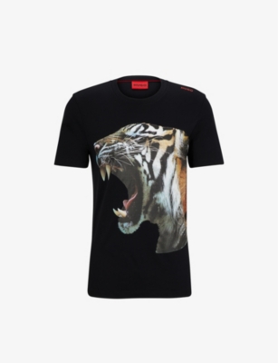HUGO - Cotton-jersey T-shirt with tiger graphic