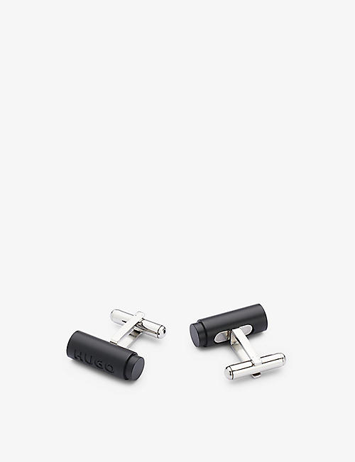 HUGO: Logo cord-stopper shape stainless-steel cufflinks