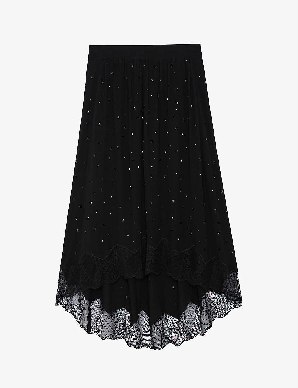 Shop Zadig & Voltaire Zadig&voltaire Women's Noir Joslin Crystal-embellished Woven Midi Skirt