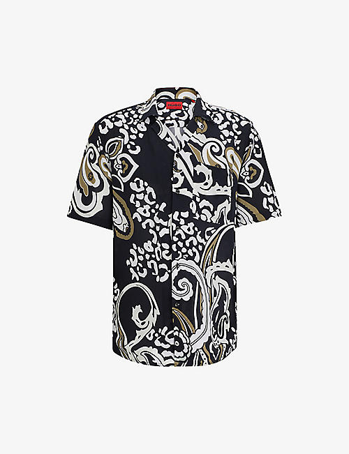 HUGO: Graphic-print relaxed-fit woven shirt