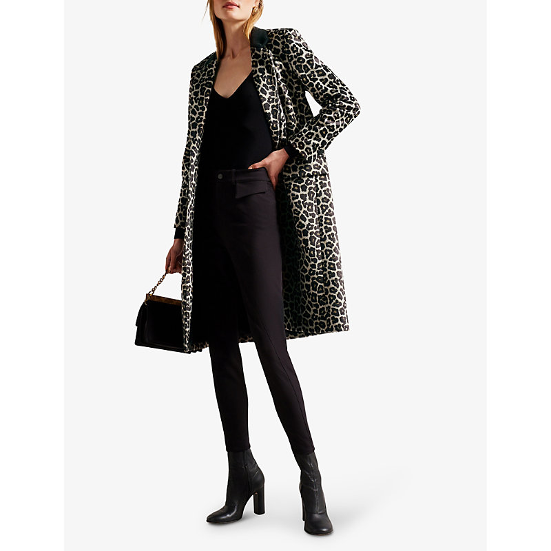 Shop Ted Baker Leeroi Leopard-print Single-breasted Woven Coat In Black