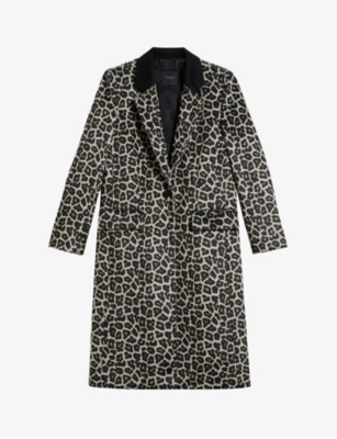 Ted Baker Womens Black Leeroi Leopard-print Single-breasted Woven Coat