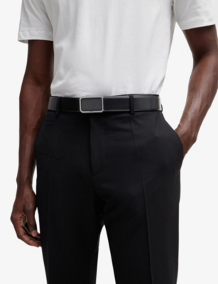 Hugo Boss Italian-leather Belt With Monogram Plaque Buckle In Black