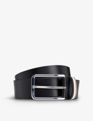 Hugo Boss Boss Mens Black Logo-engraved Leather Buckle Belt