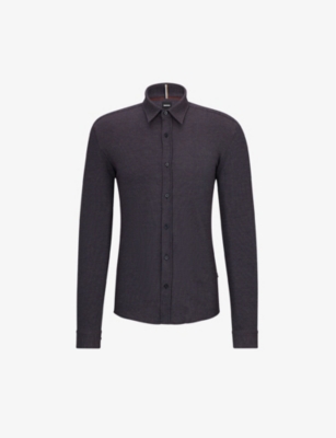 Hugo Boss Boss Mens Dark Blue Kent-collar Slim-fit Cotton-woven Shirt