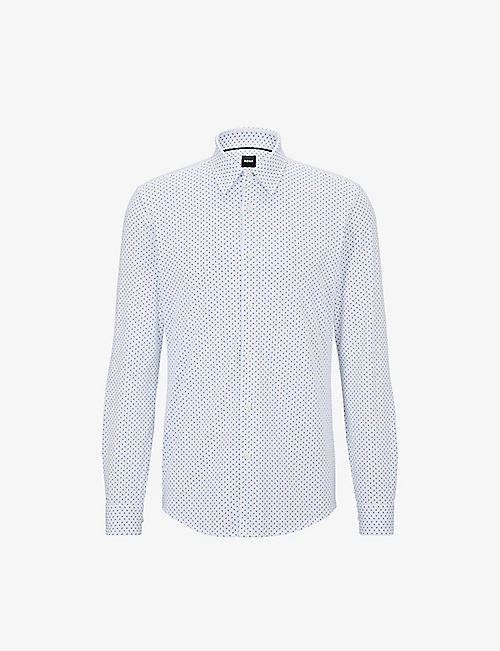 BOSS: Motif-print kent-collar slim-fit cotton-blend shirt