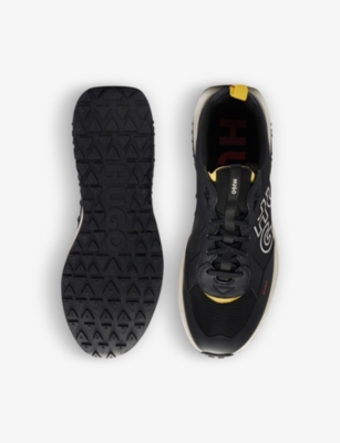 Shop Hugo Men's Black Logo-embroidered Low-top Woven Trainers