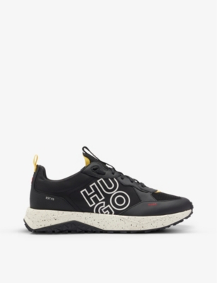 Shop Hugo Logo-embroidered Low-top Woven Trainers In Black