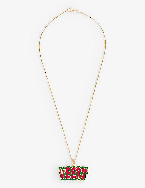 VEERT: Logo-embellished 18ct yellow gold-plated sterling-silver and enamel necklace