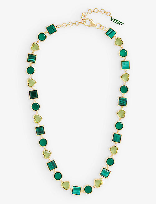 VEERT: 18ct yellow gold-plated sterling-silver, onyx, malachite and peridot necklace