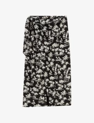 Maje Jimier Cotton Printed Wrap Skirt In Noir / Gris