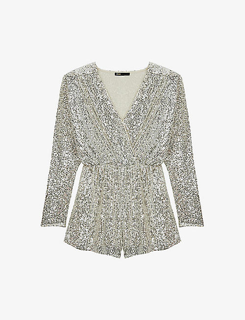 MAJE: Sequin-embellished stretch-woven playsuit