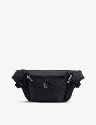 BOSS: Business logo-embroidered monogram-pattern woven belt bag