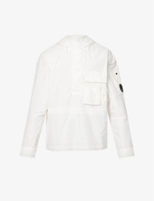 C.p. Company Cp Company Mens Gauze White Flatt Nylon Lens-detail Relaxed-fit Hooded Shell Jacket In Gauze White