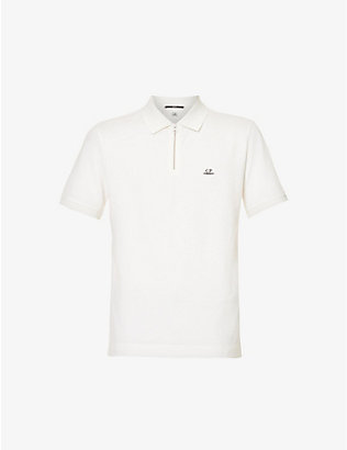 CP COMPANY: Quarter-zip logo-print stretch-cotton polo shirt