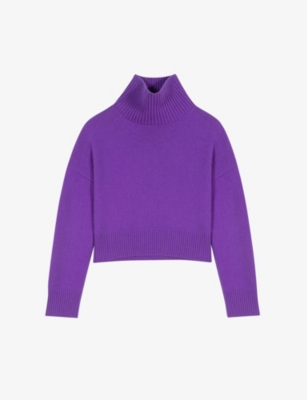 Maje Intarsia-knit Cashmere-blend Turtleneck Sweater In Violets