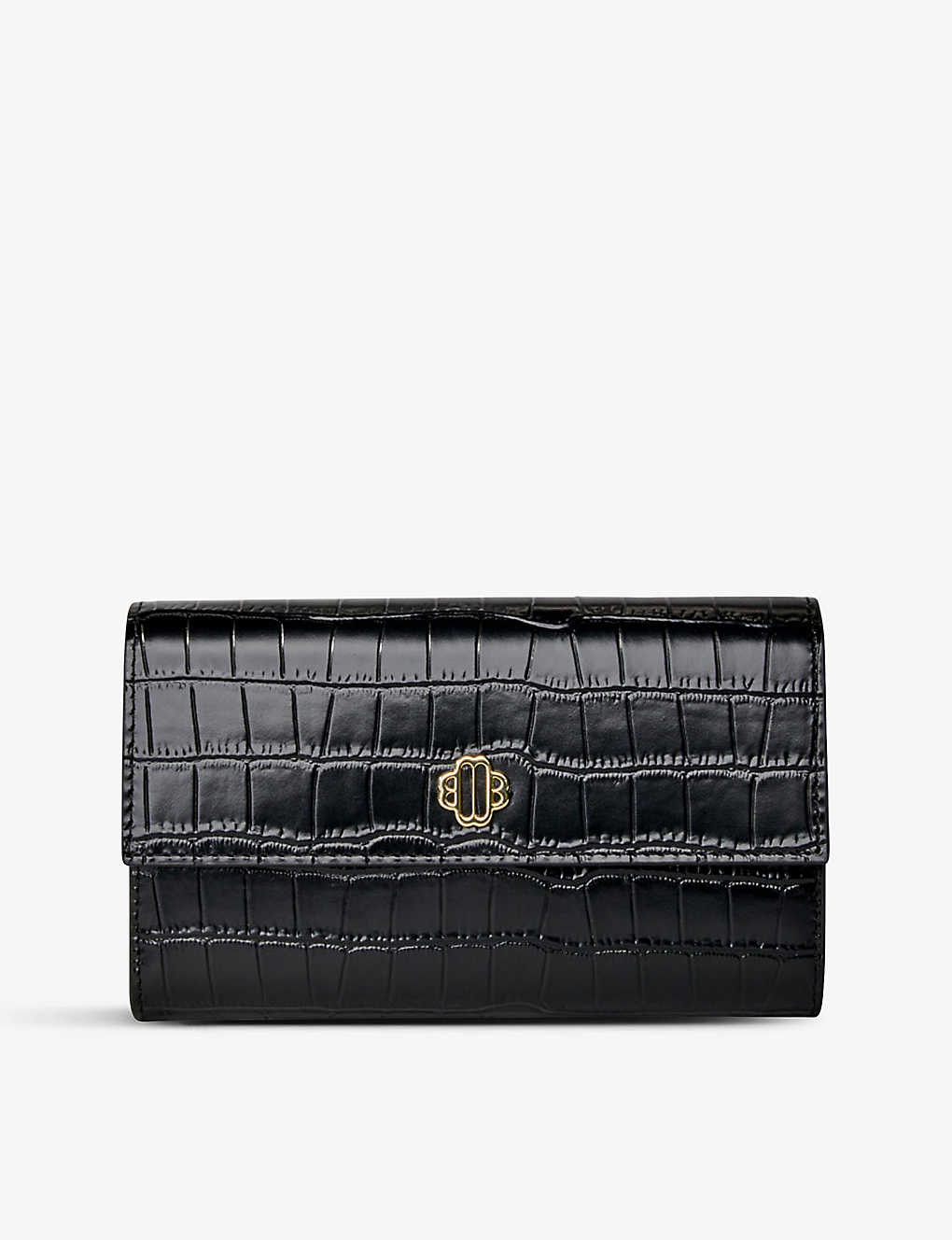 Maje Womens Noir / Gris Clover Croc-embossed Leather Clutch Bag