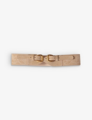 Maje Womens Naturels Double-buckle Suede Belt In Beige