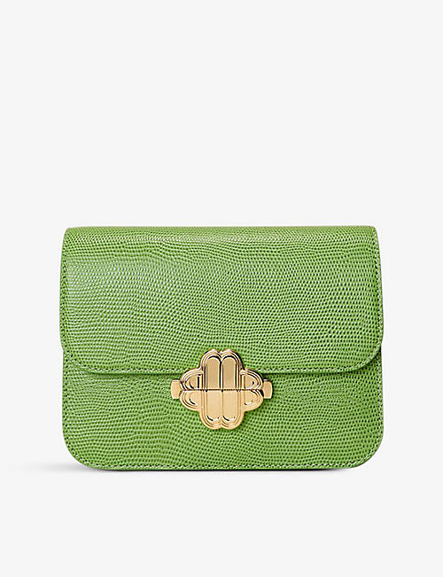 MAJE: Clover-clasp lizard-embossed leather cross-body bag