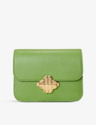 MAJE MAJE VERTS CLOVER-CLASP LIZARD-EMBOSSED LEATHER CROSS-BODY BAG,64340754