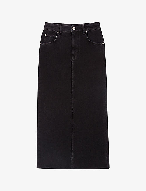 MAJE: Jextra high-waisted straight-cut stretch-denim midi skirt