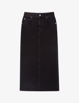 MAJE - Jextra high-waisted straight-cut stretch-denim midi skirt ...