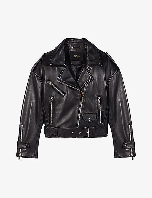 MAJE: Dropped-shoulder biker leather jacket