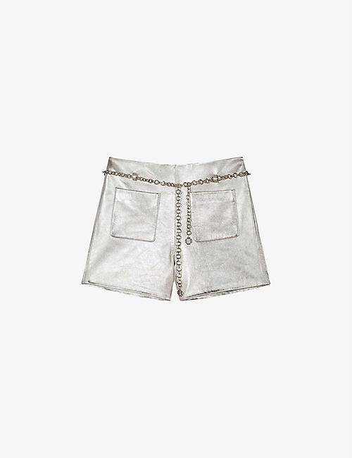 MAJE: Metallic straight-cut leather shorts