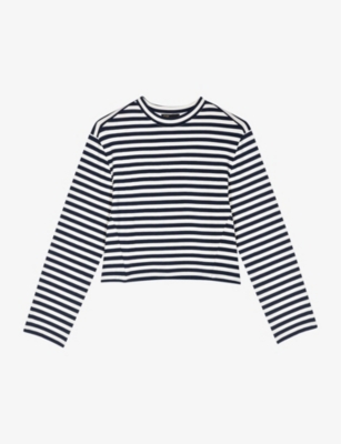 MAJE MAJE WOMENS BLANC TIMARIN STRIPE-PRINT HIGH-NECK CROPPED JERSEY T-SHIRT,64343984
