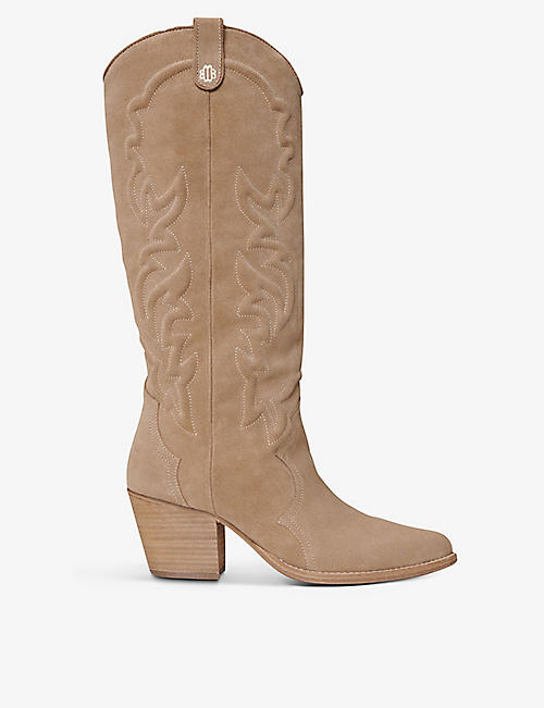 MAJE: Embroidered knee-high suede cowboy boots