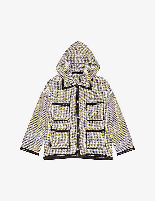 MAJE: Gakota contrasting-trim hooded tweed jacket