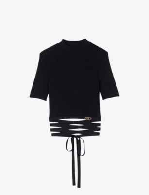 Maje Cropped-top Mit Schleifenverschluss In Noir / Gris