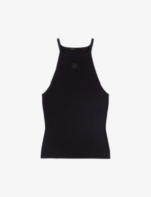 Maje Tank Top With Embroidered Logo For Spring/summer In Black