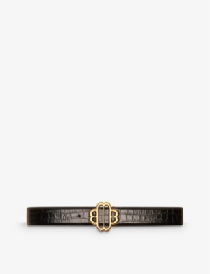 Maje Clover Croc Embossed Leather Belt In Noir / Gris
