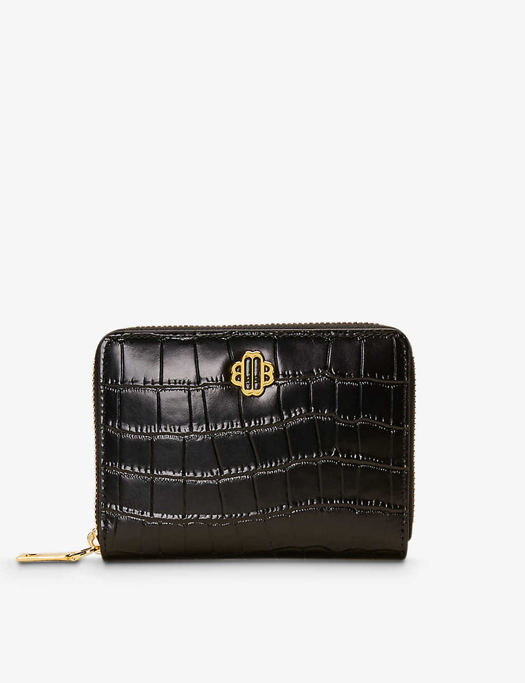 Maje Clover Embossed Leather Wallet In Noir / Gris