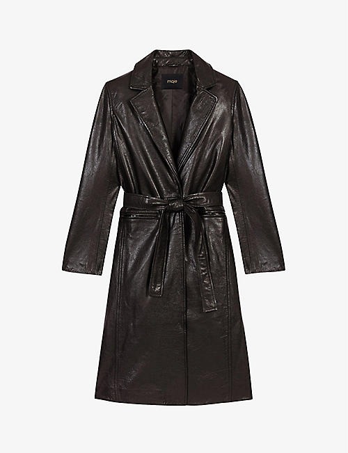 MAJE: Notch-lapel belted leather coat