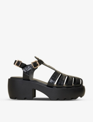 Shop Maje Women's Noir / Gris Fisher Croc-embossed Leather Sandals In Black