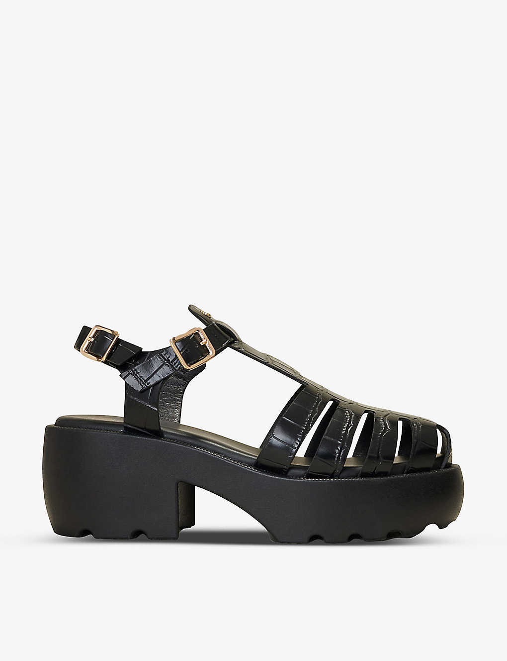 Shop Maje Womens Noir / Gris Fisher Croc-embossed Leather Sandals In Black