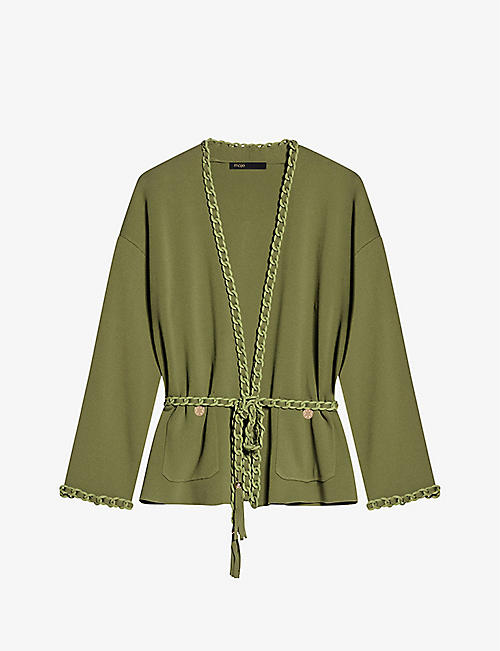 MAJE: Madeno chain-trimmed belted stretch-woven cardigan