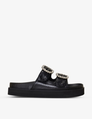MAJE Crystal embellished croc effect leather sandals