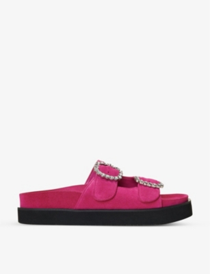 Maje Jewel-buckle Suede Sandals In Roses