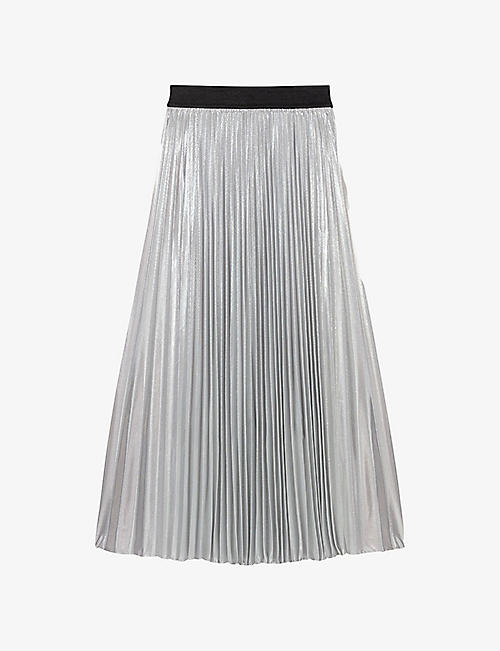 MAJE: Jonaely high-rise metallic-pleated midi skirt