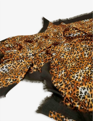 Woven Leopard Print Scarf Brown