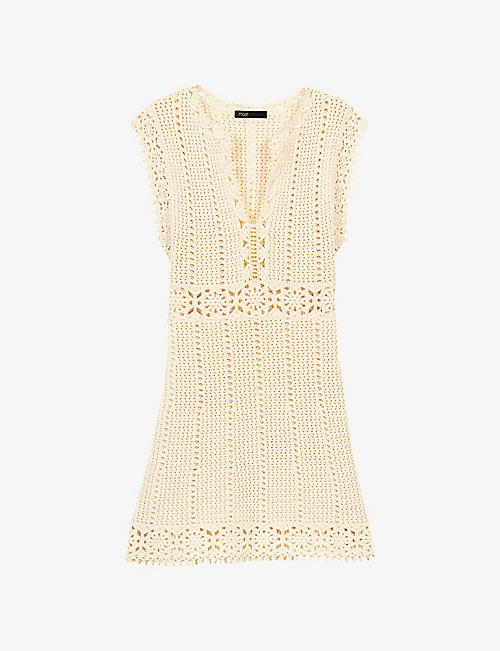 MAJE: Sleeveless cotton-blend crochet mini dress