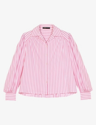 MAJE MAJE WOMENS ROSES CYTA STRIPED BALLOON-SLEEVED STRETCH-COTTON BLEND SHIRT,64352917