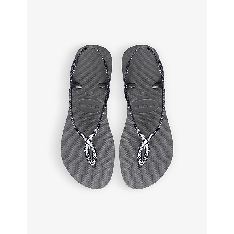 Shop Havaianas Luna Premium Ii Glitter-strap Rubber Sandals In Steel Grey
