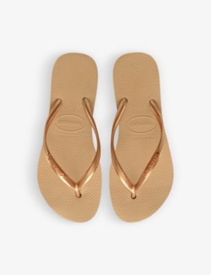 HAVAIANAS WOMENS SLIM FLATFORM RUBBER FLIP-FLOPS GOLDEN 